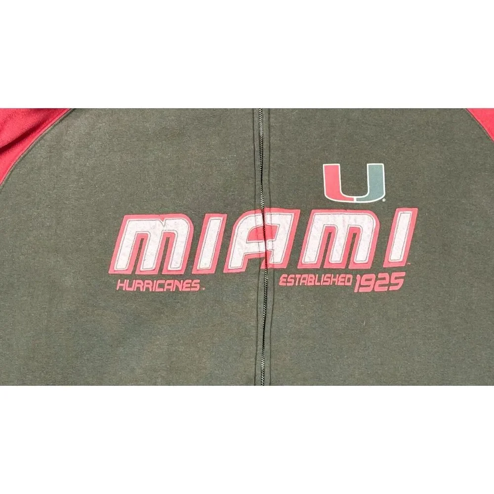 NCAA University of Miami Hurricanes Vintage Full Zip Long Sleeve Jacket Size 2XL